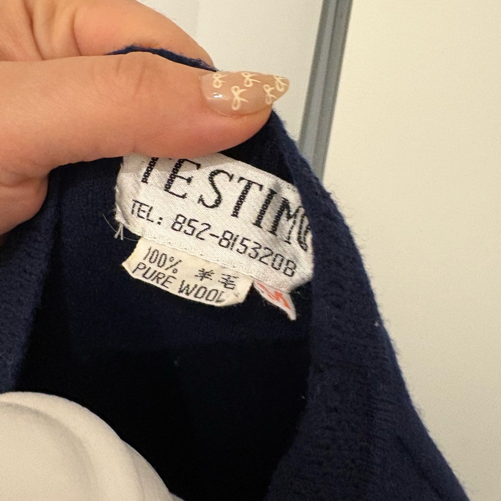 PURE WOOL Navy Blue Women's Sweater with Button Detailing - Picture 4 of 4